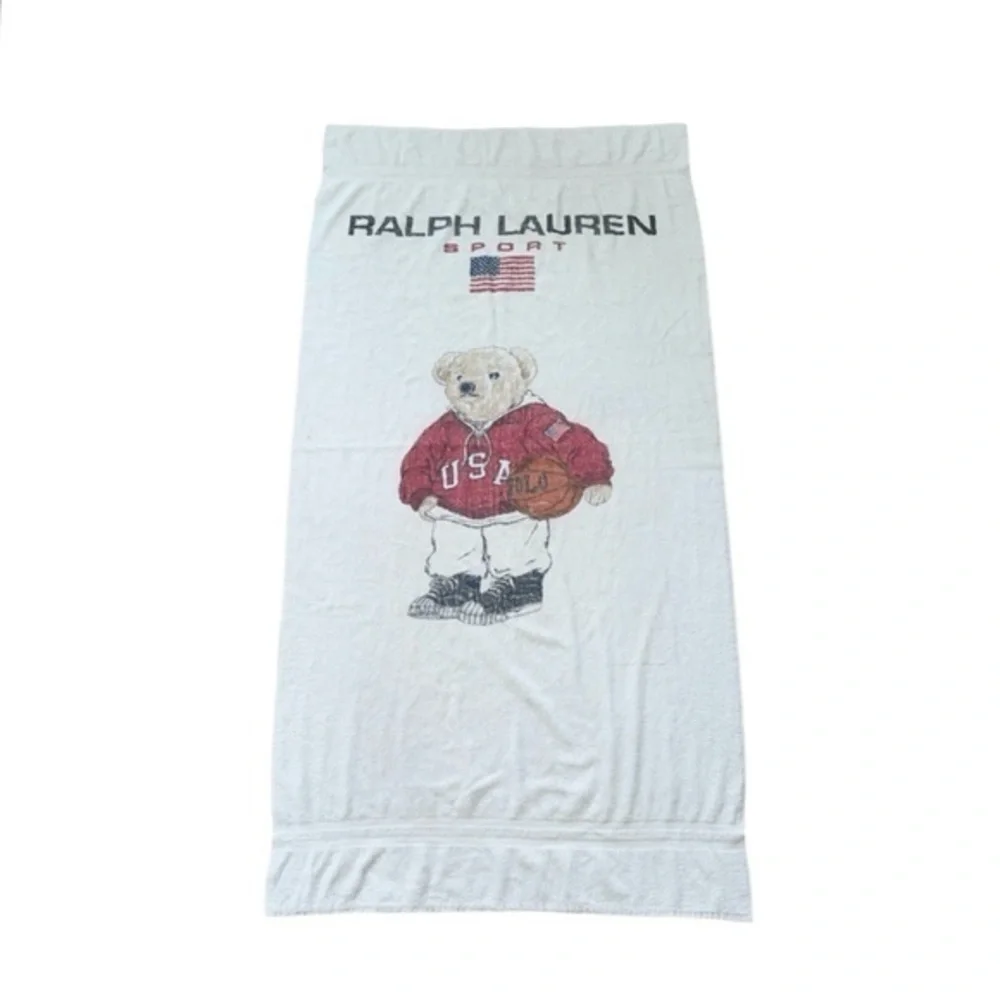 Ralph Lauren Sport‎ Vintage Teddy Bear USA Basketball Beach Towel 35” x 66”